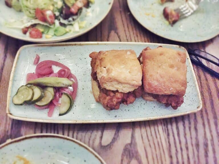 A Southern plate of fried chicken served with buttermilk biscuits