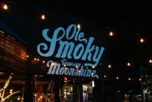 The Ole Smoky Moonshine distillery storefront in Pigeon Forge, Tennessee