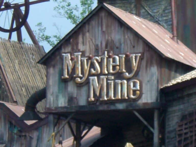 A roller coaster train on the Mystery Mine ride at Dollywood theme park in Pigeon Forge, Tennessee